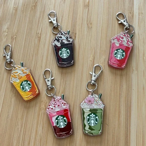 5 piece Starbucks Inspired Colorful Frappuccino Keychain Collection - Picture 2 of 9